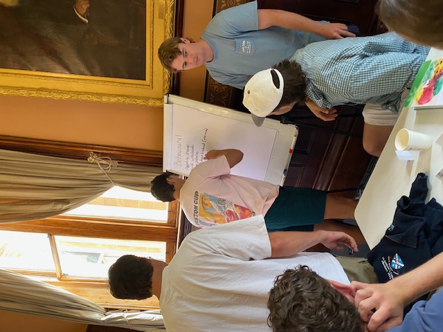Students writing on a whiteboard about behaviours during training