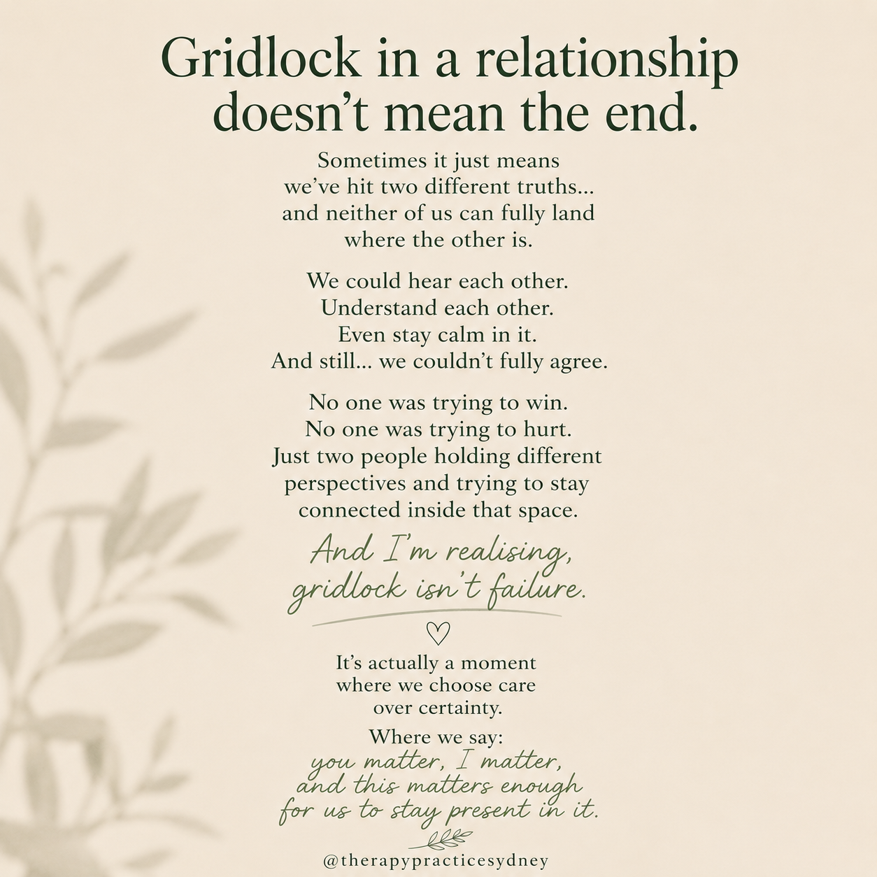 Gridlock in a relationship doesn't mean the end.