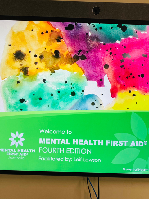 Welcome slide: Mental Health First Aid Fourth Edition facilitated by Leif Lawson