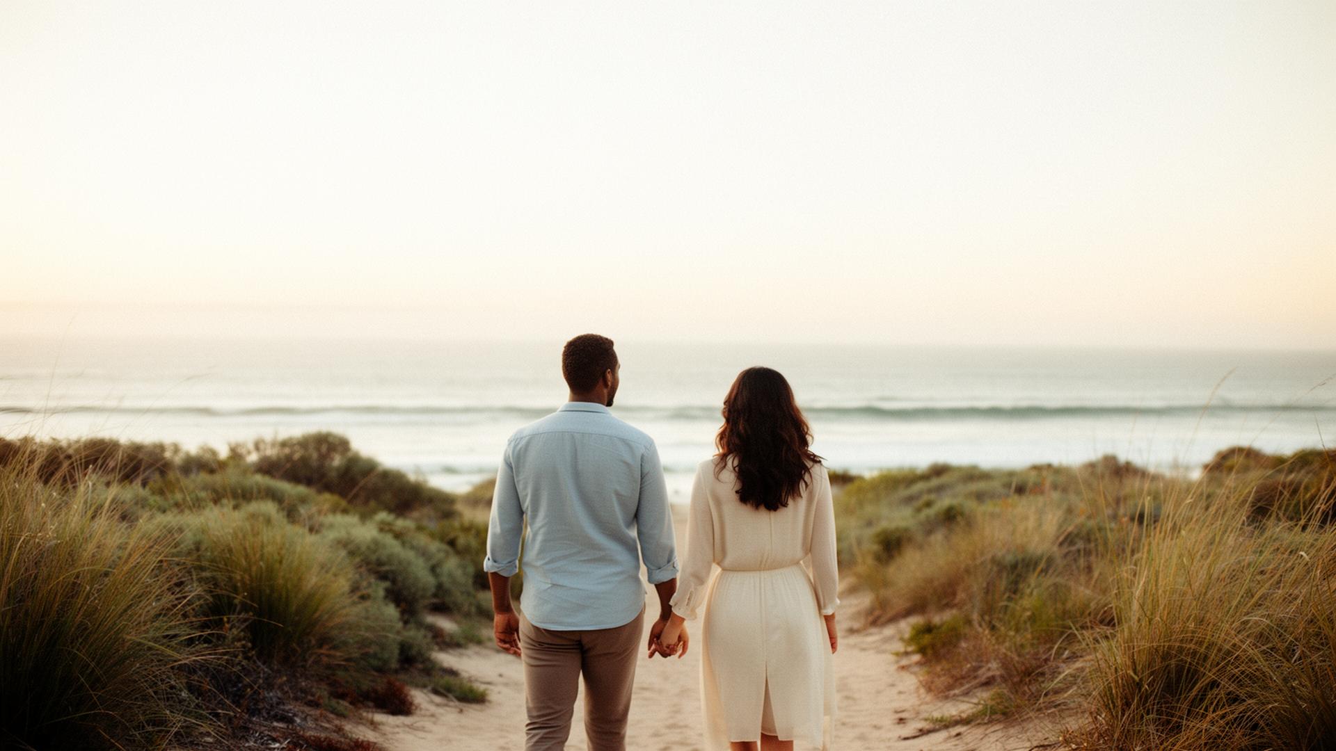 A couple walking together along a peaceful coastal path